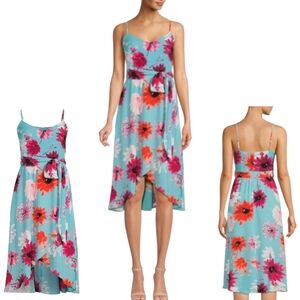 NWOT Vince Camuto Vibrant Floral V-Neck High Low Sleeveless Midi Dress - Sz 10